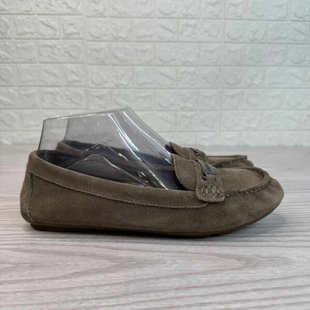 Calvin Klein Lunas Suede Loafers Womens US7.5 Taupe Brown Moccasins Flats Casual